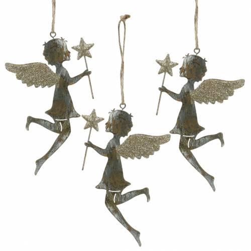 Floristik24 Dekorativ ängel med trollspö att hänga metall gyllene, silver 15,5cm × 9,5cm 3st