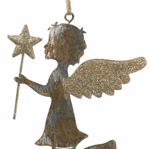 Floristik24 Dekorativ ängel med trollspö att hänga metall gyllene, silver 15,5cm × 9,5cm 3st