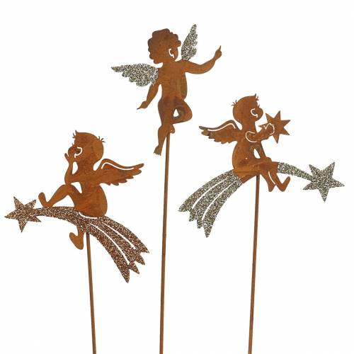 Floristik24 Dekorativ plugg ängel rostfritt stål glitter metall H24-25cm 12st