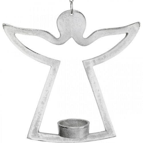 Artikel Värmeljushållare med ängel, ljusdekoration att hänga, metall silver H20cm