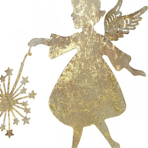 Floristik24 Dekorativ ängel med maskros, adventsdekoration av metall, julängel gyllene antikt utseende H21cm