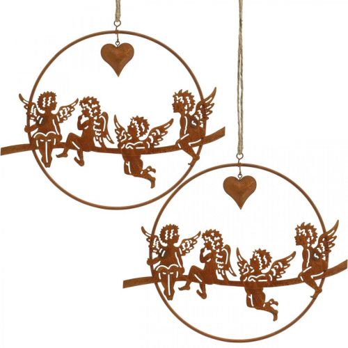 Julängel i ring, adventsdekoration, dekorationsring för bröllop, metalldekoration rostfritt stålgaller Ø20cm 3st