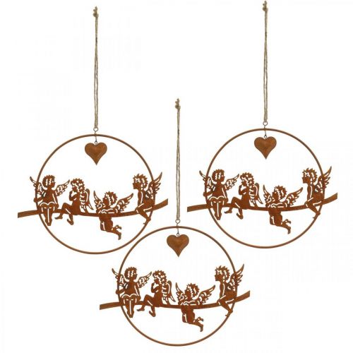 Floristik24 Julängel i ring, adventsdekoration, dekorationsring för bröllop, metalldekoration rostfritt stålgaller Ø20cm 3st