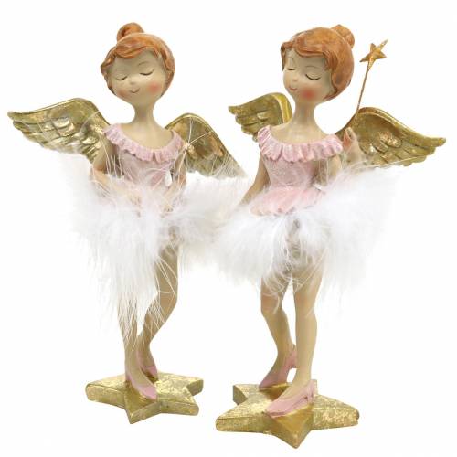 Floristik24 Deco ballerina ängelrosa, gyllene Ø11,5 H15cm 2st