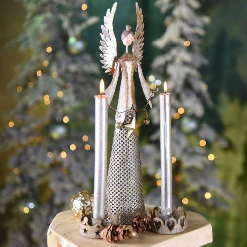 Floristik24 Dekorativ ängelfigur med krans julmetall 13 × 8,5 cm H40cm