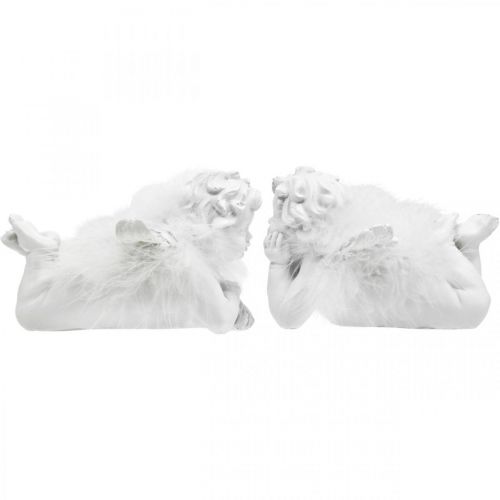 Artikel Änglaliggande, juldekoration, ängladekoration med fjädrar, adventsvit H8 / 8,5cm L14 / 12,5cm set om 2