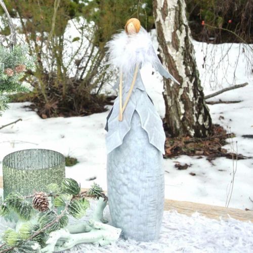 Floristik24 Deco ängelfigur med fjäder boa grå metalldekoration jul 38cm