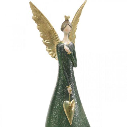 Floristik24 Deco figur ängelgrön julängel med gyllene hjärta H41cm