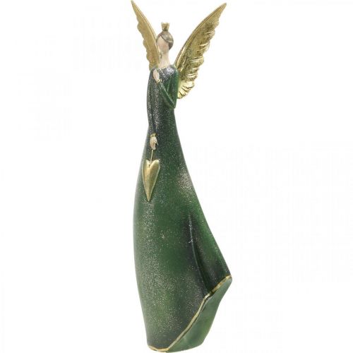 Floristik24 Deco figur ängelgrön julängel med gyllene hjärta H41cm