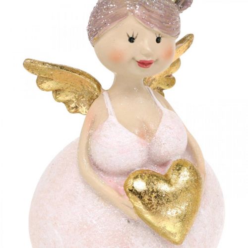 Floristik24 Rosa ängel med hjärta dekoration figur Juldekoration 7 × 6 × 14cm 2st