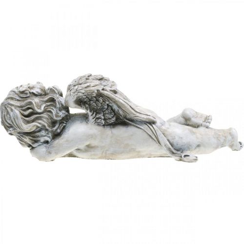 Floristik24 Gravdekoration ängel sovgrav ängelgrå polyresin 39×14x13cm