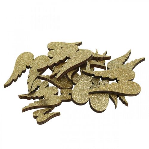 Floristik24 Spridningsdekoration, änglavingar, adventsdekoration, vingar för att dekorera guld, glitter H7/5/3cm B4,5/3,5/2cm 18 st.