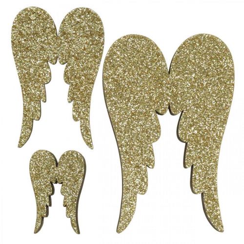 Floristik24 Spridningsdekoration, änglavingar, adventsdekoration, vingar för att dekorera guld, glitter H7/5/3cm B4,5/3,5/2cm 18 st.