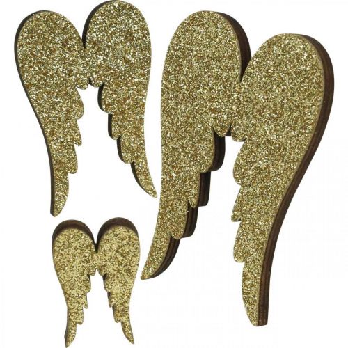 Floristik24 Spridningsdekoration, änglavingar, adventsdekoration, vingar för att dekorera guld, glitter H7/5/3cm B4,5/3,5/2cm 18 st.