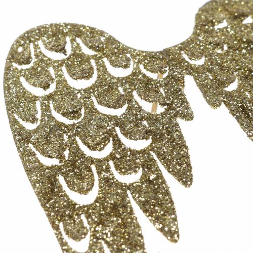 Floristik24 Ljusstake ängelvingar glitter guld 11cm x 9cm 6st