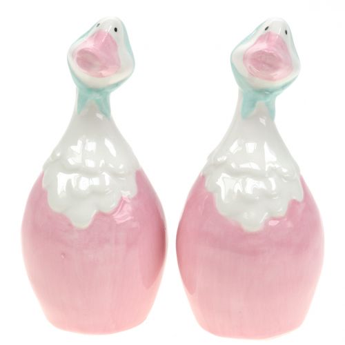 Floristik24 Keramik påskgås rosa, vit H 11,5cm 4st