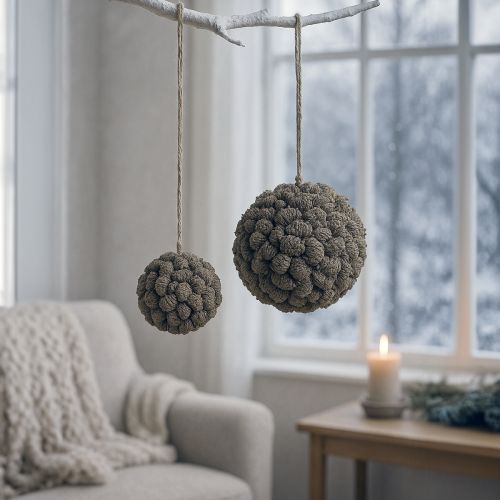 Artikel Dekorativ boll av alkotte för upphängning, vitkalkad, 20 cm