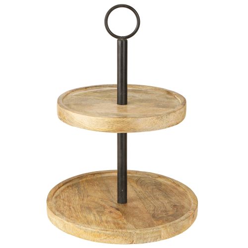 Artikel Etagere 2-lagers Trä Metall Rund Natursvart H36cm