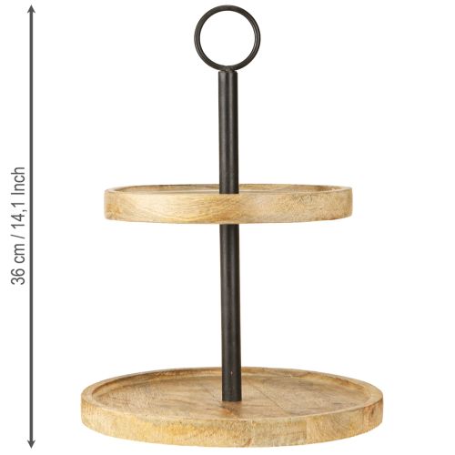 Artikel Etagere 2-lagers Trä Metall Rund Natursvart H36cm