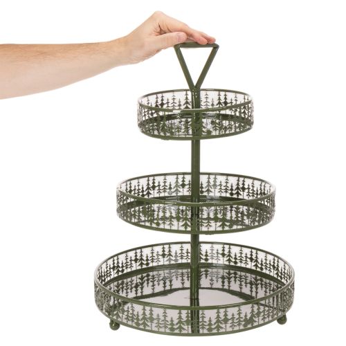 Serveringsställ i metall, grönt, tre nivåer, grandekor, runt, 49 cm | Floristik24.se