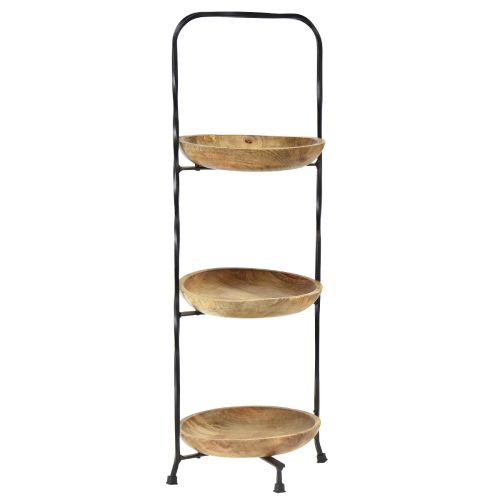 Tiered Wood Natural Metal Svart 3-vånings Ø19cm H60cm