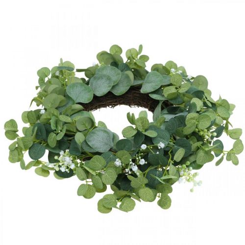 Floristik24 Dekorativ krans eukalyptusgröna vita blommor konstgjorda Ø45cm
