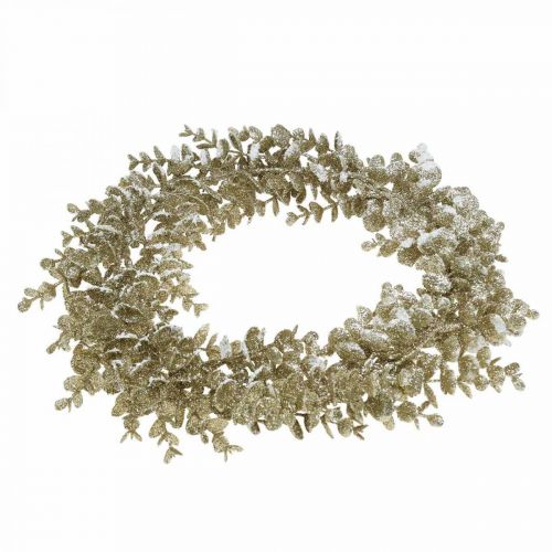 Artikel Deco krans konstgjord eukalyptus Gyllene, snöad Ø36cm