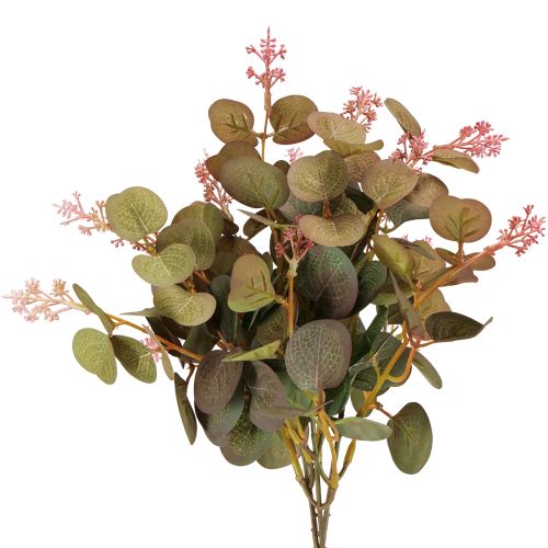 Konstgjorda eukalyptusgrenar med rosa blommor, 45 cm, 3 stycken