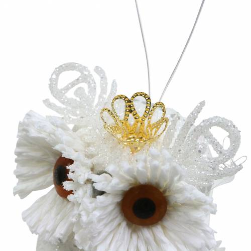 Artikel Dekorativ uggla med krona för att hänga vit, glitter 6,5 × 8 cm 6st.