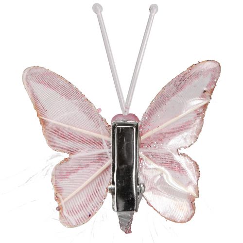 Artikel Fjäderfjäril Dekorklämma Rosa Vit 5x4,5cm 4 st