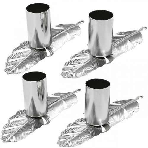 Floristik24 Fjädrar med ljusstake, metallfjädrar, ljusstake silver Ø2,2cm L13cm 4st