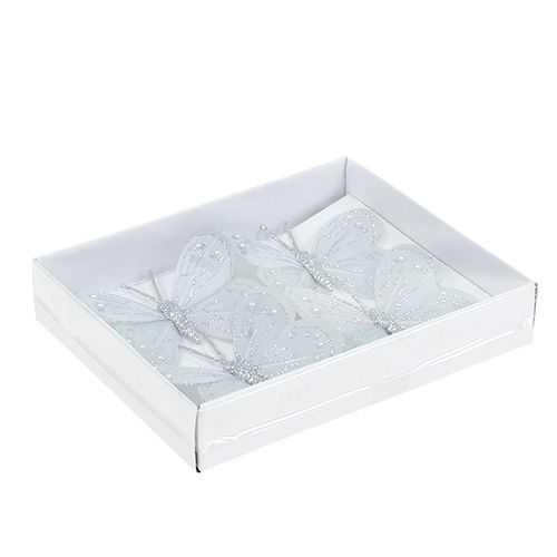 Floristik24 Fjäderfjärilsilver med glimmer 7cm 4st