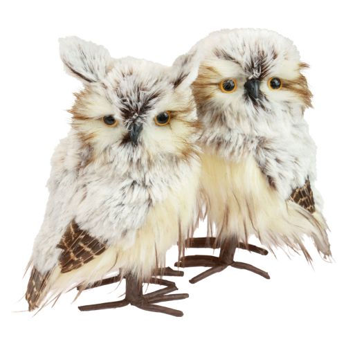 Artikel Uggladekoration ugglefigurer, skogsdjursdekoration 21/22cm vitbrun set om 2
