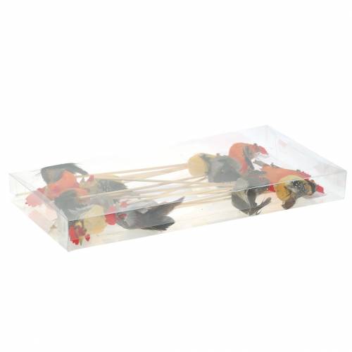 Floristik24 Tupp med riktiga fjädrar på pinnen orange, gul, brun assorterad H5-6cm 12 st