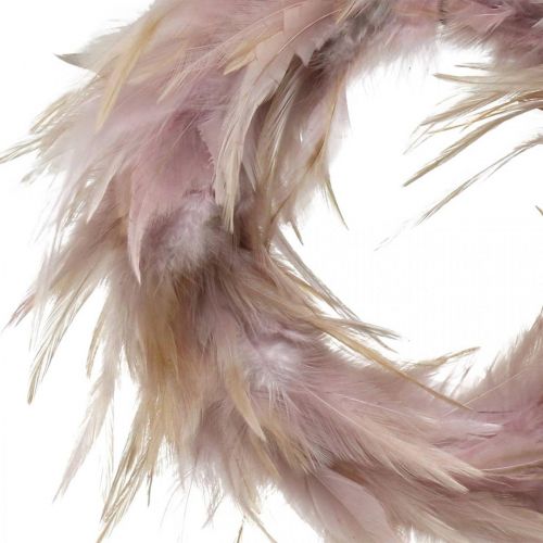 Artikel Dekorativ fjäderkrans rosa, brunröd Ø16,5cm äkta fjädrar