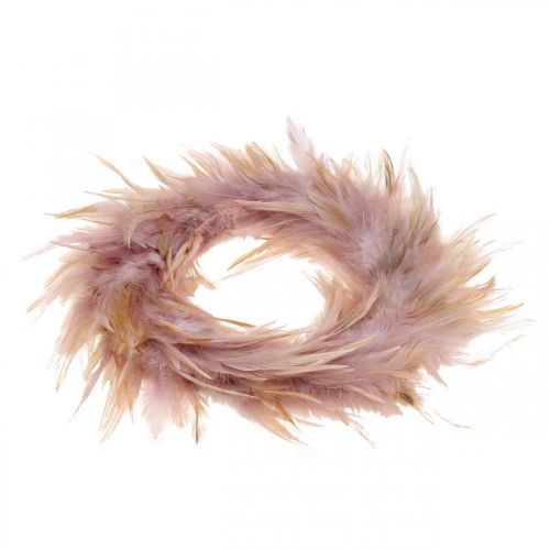 Floristik24 Dekorativ fjäderkrans rosa, brunröd Ø16,5cm äkta fjädrar