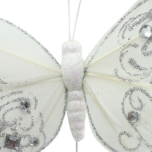 Floristik24 Fjärilsfjäril med strass, glittrande vit 10,5 cm 4st