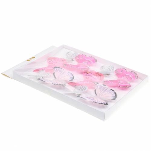 Floristik24 Fjäril på klämma rosa 6cm 10 st