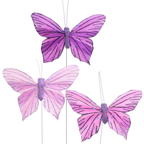 Floristik24 Fjäderfjärilar lila 8,5cm 12st