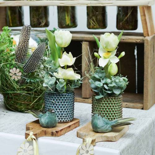 Floristik24 Fjäderfågel på tråd grön 12cm 4st