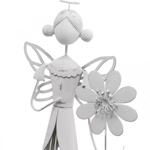 Floristik24 Blomsälva med blomma, vårdekoration, metalllykta, blomsterälva av metall vit H40,5cm