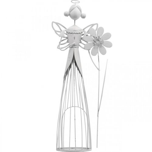Floristik24 Blomsälva med blomma, vårdekoration, metalllykta, blomsterälva av metall vit H40,5cm
