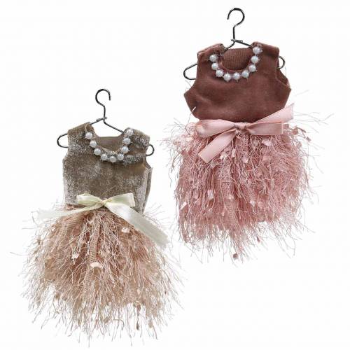 Floristik24 Juldekoration älvklänning på hängare rosa, brun / grädde 16cm 4st