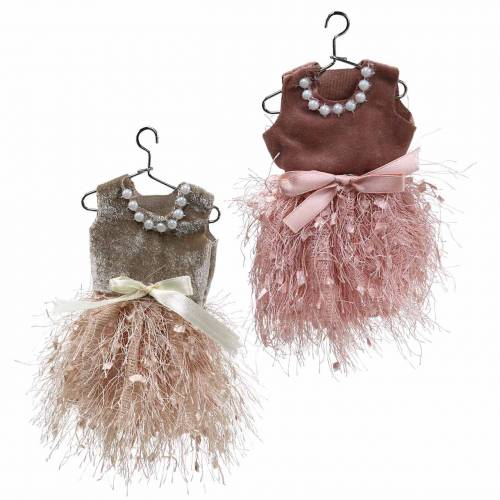 Artikel Juldekoration tomteklänning på galge rosa, brun/kräm 16cm 4 st assorterade