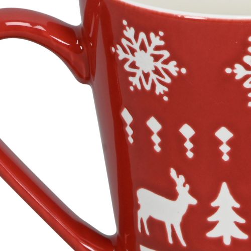 Artikel Festlig julmugg med ren- och julgransmotiv H10cm - röd och vit 2 st
