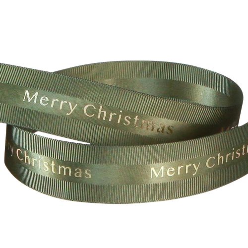 Artikel Festligt julband i mörkgrönt med gyllene &#39;Merry Christmas&#39;-bokstäver, bredd 25mm, längd 20m