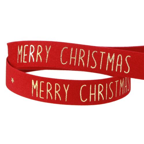 Artikel Festligt julband i rött med gyllene "Merry Christmas" bokstäver, bredd 15 mm, längd 5 m