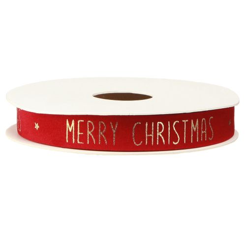 Artikel Festligt julband i rött med gyllene "Merry Christmas" bokstäver, bredd 15 mm, längd 5 m