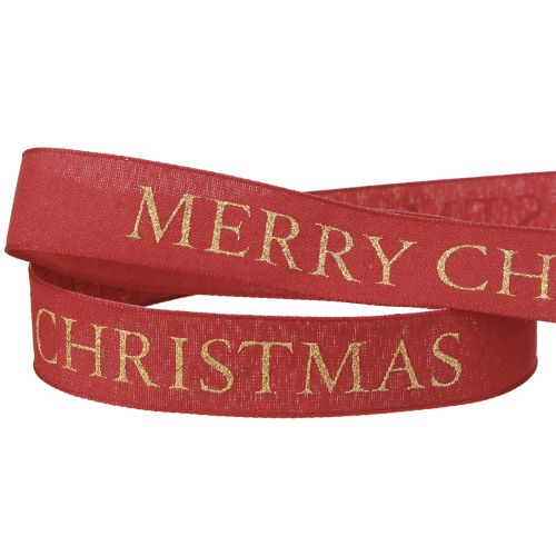 Artikel Festligt julband i rött med guld &quot;Merry Christmas&quot; bokstäver, bredd 25mm, längd 15m