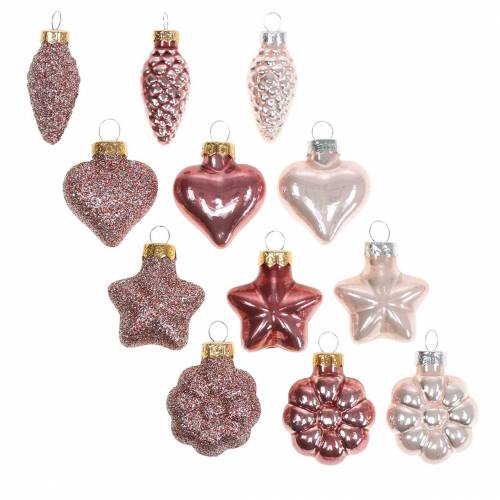 Floristik24 Mini julgransdekoration mix blandat glas rosa, rosa 12 st